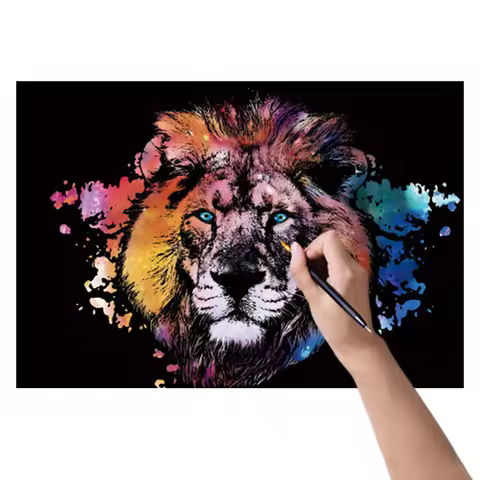 Animals Scratchboard Art 15.94x11.22 Inch with 3 Tools Rainbow Scratch Paper Foil Art for Adults Fun