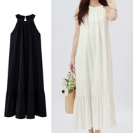 ✨【READY STOCK】Bella Women Korean Style Suspender Long Dress Sleeveless Black Dress Off-Shoulder Summ