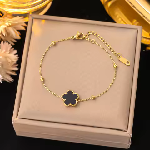 Clover Colorful Gold Plated Exquisite Five-Leaved Flower Stainless Ssteel Bracelet Women's High Qual