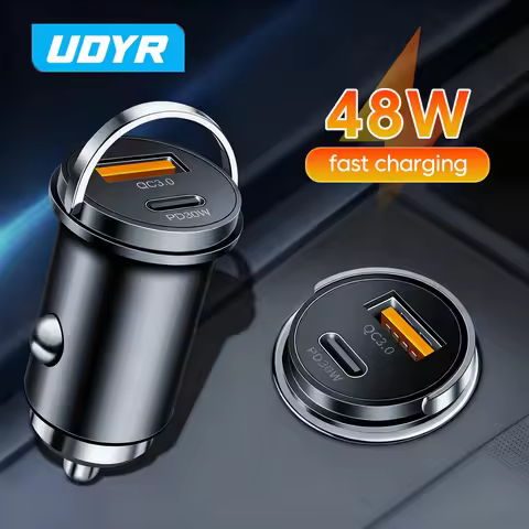 Udyr 48W Car Charger Cigaret Socket USB Type C Super Fast Charging With Lights For iPhone Huawei iPa