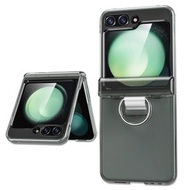 全城熱賣 - 適用於三星 Galaxy Z Flip6 5G TPU+PC摺疊中軸手機殼帶指環（透明黑）