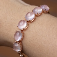 กำไลข้อมือพลอยโรสควอตซ์ (Rose Quartz) พลอยแห่งความรัก เรือนเงินแท้ 92.5% ชุบพิ้งโกล์ดหรือนาก พลอยแท้