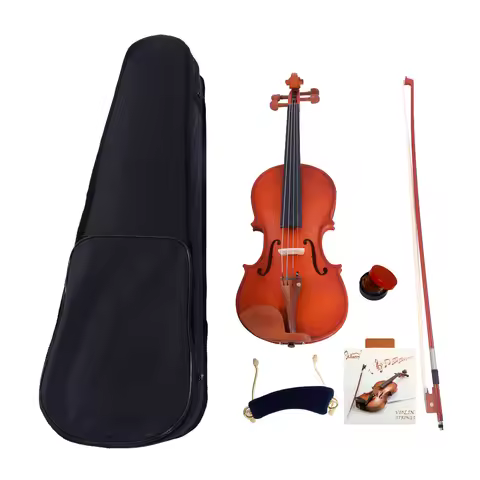 GV101 4/4 Acoustic Matt Violin Case Bow Rosin Strings Shoulder Rest Natural