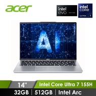 宏碁 ACER Swift Go OLED AI筆電 14" (Intel Core Ultra 7 155H/32GB/512GB/Intel Arc/W11/EVO認證) 銀 SFG14-73-790E (OLED)
