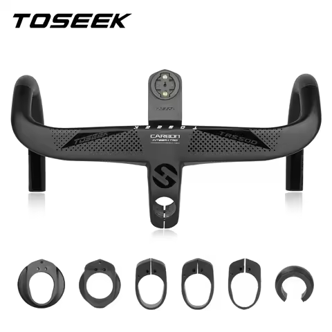 TOSEEK Bicycle Handlebar Drop bar T800 Road Carbon Handlebar Integrated Road Handlebar Bent Bar Inte