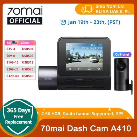 70mai Dash Cam A410 True 2.5K HDR Dual-Channel Supported F1.55 Aperture GPS 24H Parking Max 256GB Ca