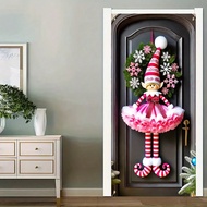 1pc Pink & White Elf Merry Christmas & Happy New Year Hanging Banner - Polyester, 35.4 X 70.9 Inches