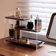 香水架 胡桃木黃銅收納架 三層桌面收納