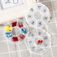 7 Grids Round One Week Pill Box Weekly Tablet Storage Box With Lid / Travel Portable Premium Pill Box  / Durable Sealed Medicine Dispenser Container