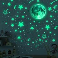 Glow in The Dark Moon Sticker Glowing Luminous Ceiling Art Sticker Removable Adhesive Moon Star Wall Decal for Nursery Kids Bedroom