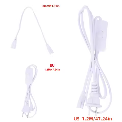 Tube T5 T8 US /EU Plug Switch Cable 1.2m Power Adapter 110V 220V 230V,Lighting Accessory 30cm Connec