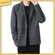 Fairystore| Men Blazer Single-breasted Solid Color Summer Lapel Pockets Jacket for Daily Wear