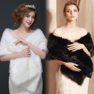 KL Women Winter Cape Long White Faux Fur Shawl Bridal Wrap bride Wedding Jackets soft Imitation Fur 