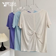 【YOGATRUTH】Woman Sports Loose T-shirt Knot Split Hem Skin Friendly Breathable Top Exercise Gym
