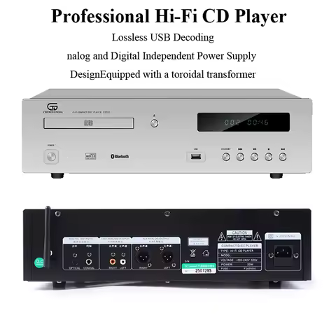 CD200 Professional Hi-Fi CD Player Bluetooth 5.0 ES9038Q2M DAC Chip 192kHz 24BIT Decoding CD Player 