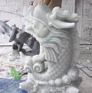 Cá chép hóa rồng phun nước đá cẩm thạch trắng trang trí nhà sân vườn hồ cá