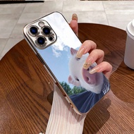 1pc 6D Electroplated White TPU Mini Pig Pattern Shockproof Phone Case Compatible With Apple 16, 15, 
