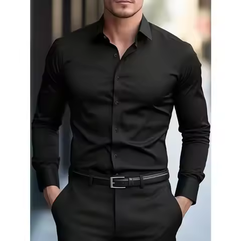 New Businss Shirts For Men Solid Color Long Sleeve Elastic Fabric Multiple Colors Male Social Formal