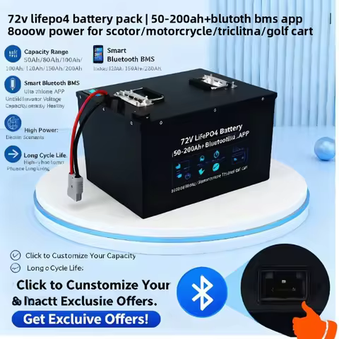 72V LiFePO4 Battery Pack 50Ah-200Ah | Bluetooth BMS APP + 8000W Power | Compatible with Scooter Moto