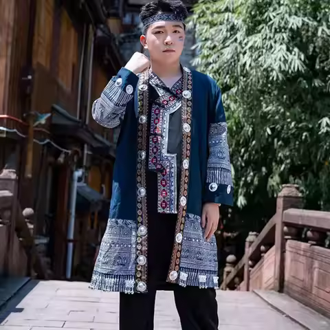 Men Hmong Miao Clothes Ethnic Style Performance Costume Set Ethnic Minority Stage Costume Hmong Clot