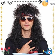 OLINI 70s 80s Rockstar Wig, Curvy Long Halloween Party Cosplay Wig, Fluffy Punk Mullet Wig