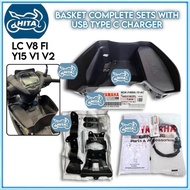 Motorcycle Basket Bakul LC V8 FI / Y15 V1 V2 with USB TYPE C charger ORIGINAL YAMAHA BDK-F489F-10-AC