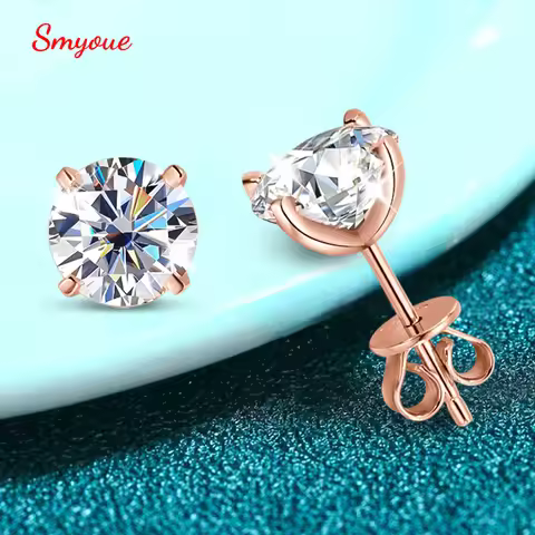 Smyoue 0.2-3CT Rose Gold Color Moissanite Stud Earrings for Women Sparkling Classic Wedding Lab Diam