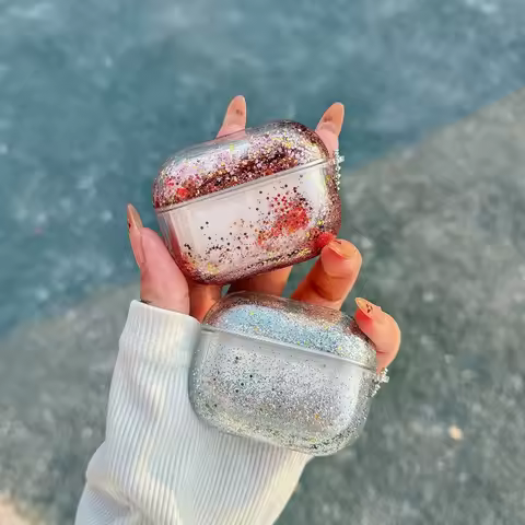 Glitter Liquid Quicksand Hard Earphone Case For Airpod Pro 4 2 3 1 Generation Headphone Cover For Ai