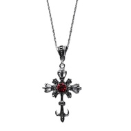 Gothic Retro Ruby Cross Necklace Gothic Dark Fashion Pendant Accessories Niche