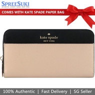 Kate Spade Wallet With Gift Paper Bag Long Wallet Staci Colorblock Large Continental Wallet Warm Beige Black # WLR00120