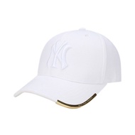 {hot] MLBˉ Official NY MZ Korean baseball hat NY men and women adjustable black gold brim metal stan
