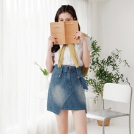 OB Pure Cotton Brush Color Irregular Hem A-Line Denim Skirt (With Belt) < CA2898 > Large Size// Wome