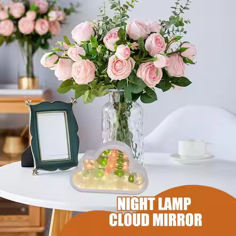 Cloud Flower Mirror Light Simulation Flower Makeup Mirror With Night Light Romantic Desktop Decor Nu