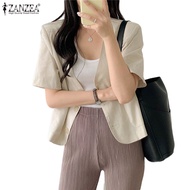 ZANZEA Women Casual Loose Cotton Jacket Short Sleeve Cargo Solid Blazer