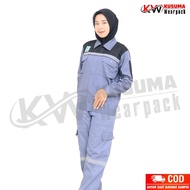 SETELAN WEARPACK SAFETY ABU KOMBINASI HITAM