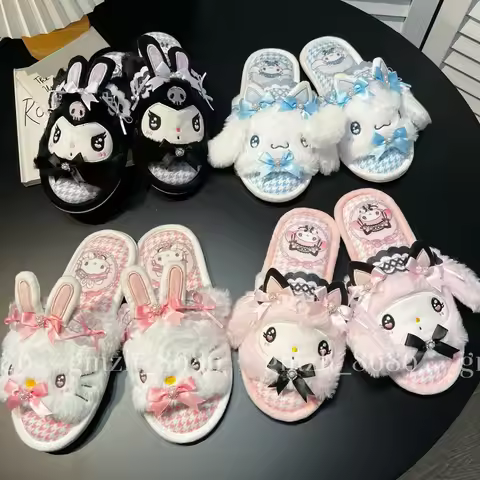 Japanese-style cute Cute Sanrio Hello Kitty Kuromi Slippers plush-toed home slippers for women, seas