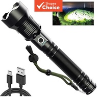 9000 Lumens Super Bright Aluminum XHP 90.2 LED Flashlight, USB Rechargeable Zoomable Torch