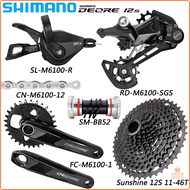 SHIMANO Deore ชุด M6100 12สปีด,Op105โซ่ CN-M6100จานหน้า46T/50T/52T ตลับสีดำสำหรับจักรยานเสือภูเขา