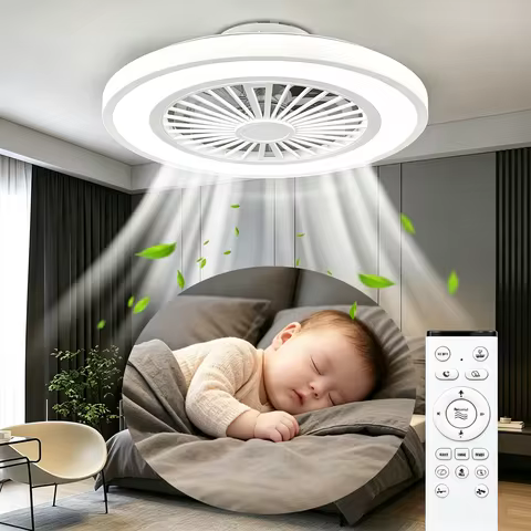 Silent Ceiling Fan With Light 6-speed choice Reversible DC motor 3CCT 22inch with remote control Whi
