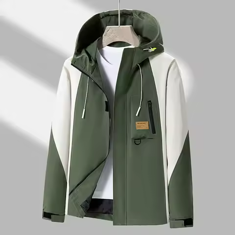 8XL Classic Color Blocked Hooded Jacket Loose Jacket Hiking Sportswear Men's Casual Breathable Jacke