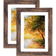 Fixwal 5x7 Picture Frame, Display Pictures 4x6 with Mat or 5x7 Without Mat, Brown Photo Frames for W