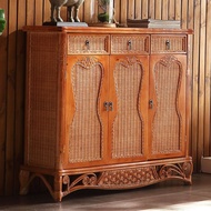Rattan Shoe Cabinet Rattan Wooden Shoe Cabinet Solid Wood Shoe Cabinet Three-Door Sideboard Rattan S