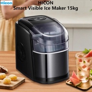 HICON Smart Visible Ice Maker 15kg Small Ice making machines Mini Visual Ice Cube Maker Home Commercial Milk Tea Shop Small Student Dormitory Ice Making Machine gift ice machine