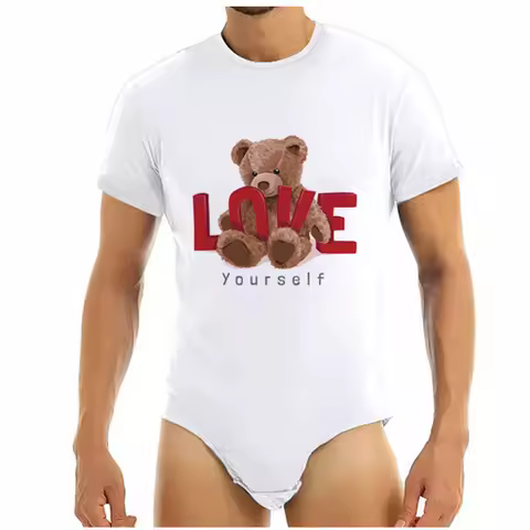 Adult Baby Onesie Men Little Bear Pajamas Snap Crotch Bodysuit ABDL