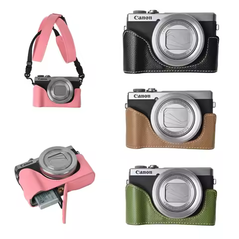 Cross Print PU Leather Camera Half Case For Canon G7X II Mark II III G7X2 G7X3 Bottom Opening Cover 