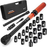 1/2-Inch Drive Torque Wrench Set 22PCS, 10-180FT.LB/13.6-244.1Nm, Click Torque Wrench Socket Set, 72