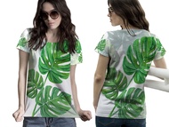 Fikastore - Kaos Wanita Motif Bunga Monstera / Kaos Tanaman Monstera FullPrint