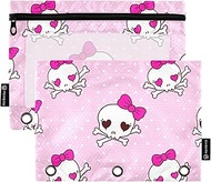 Cute Skulls Pink Pencil Pouch 3 Ring Binder Zipper Binder Pencils Bags Office School Binders Clear P