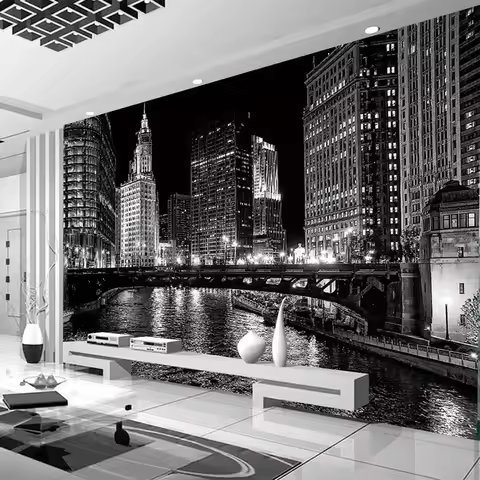 Custom 3D Mural Wallpaper Black And White City Night Landscape Murals Living Room TV Backdrop Wall M