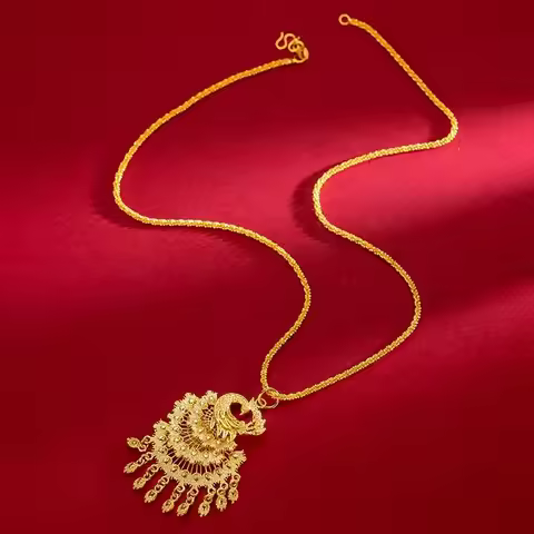 Retro AU750 Gold Necklace, 18K Phoenix Pendant Wedding Style, Fashionable Peacock Sweater Chain for 